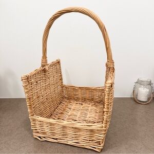 Large Wicker Firewood Woven Natural Rattan Basket Tote W/ Handle Storage Decor